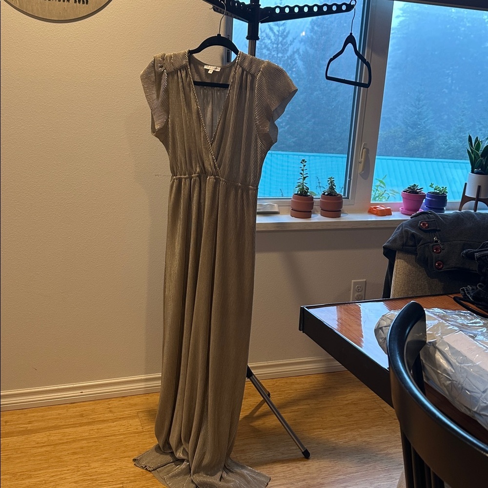 Baltic Born Metallic Gold Maxi Prom Dress
